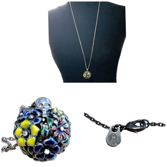 ALEXANDER McQUEEN Skull and Flowers Necklace/Pendant Made in Italy - Picture 1 of 6